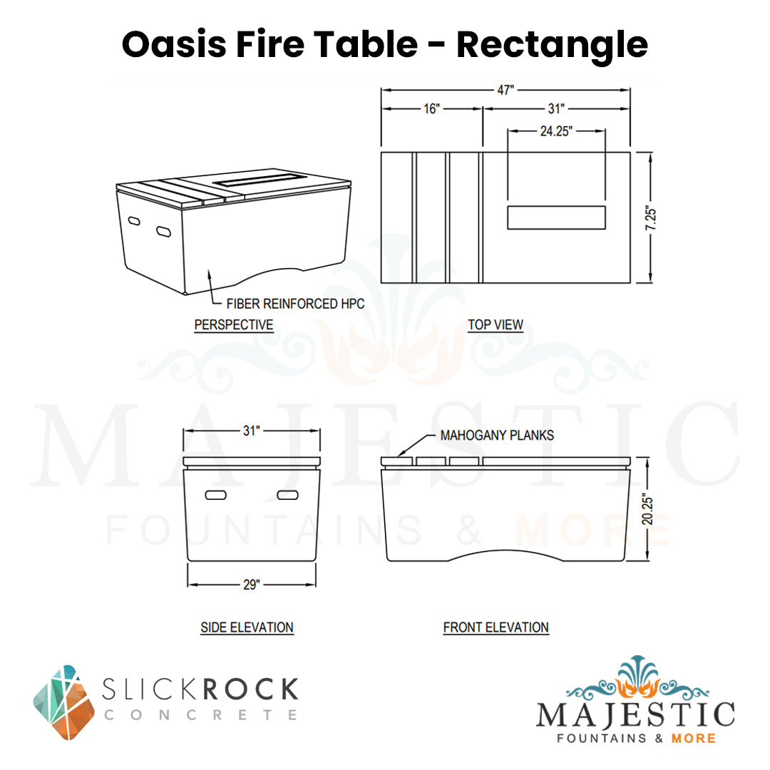 Oasis Fire Table - Rectangle - Majestic Fountains