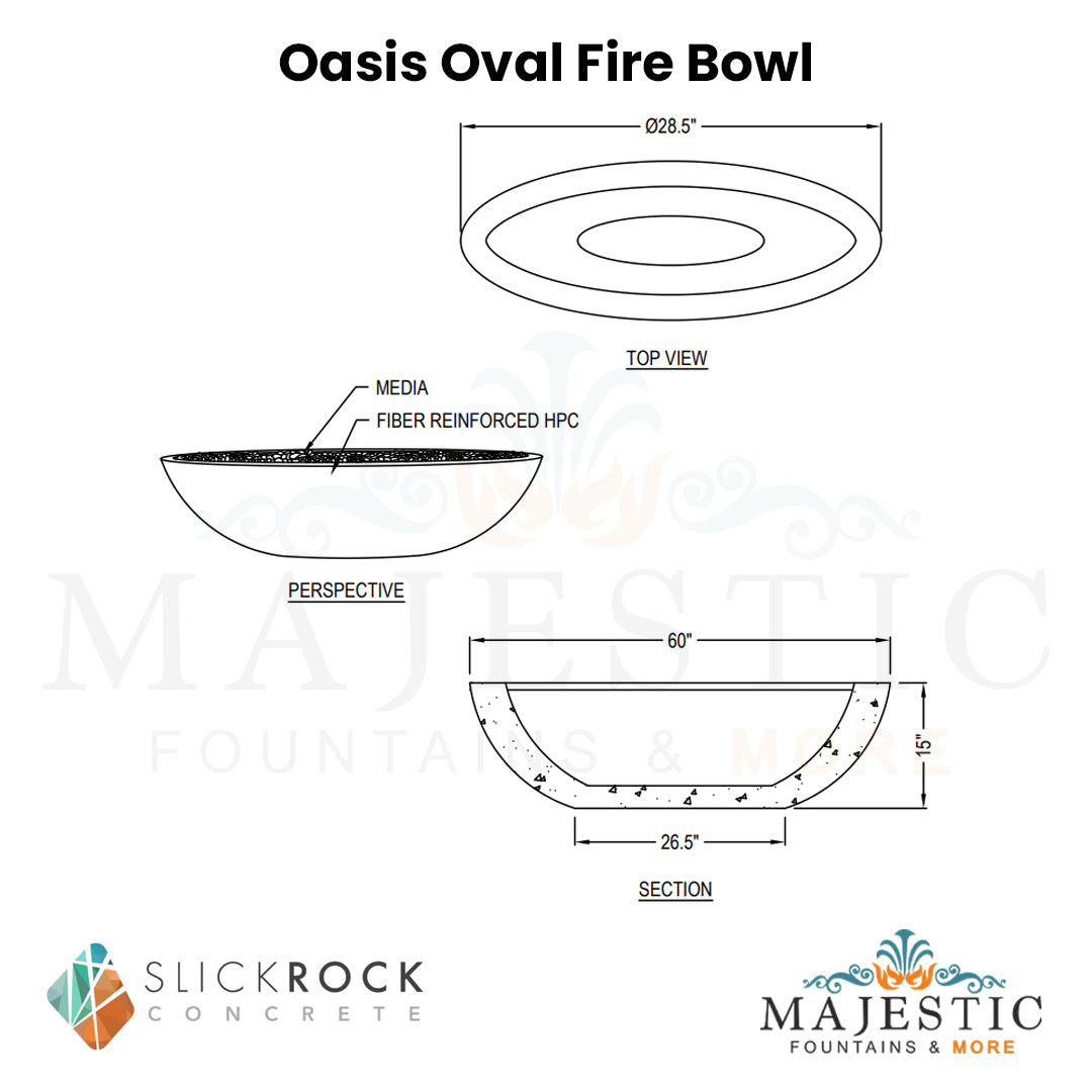 Oasis Oval Fire Bowl - Majestic Fountains