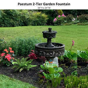 Paestum Concrete 2-Tier Outdoor Garden Fountain - 1007 - Majestic Fountains and More.