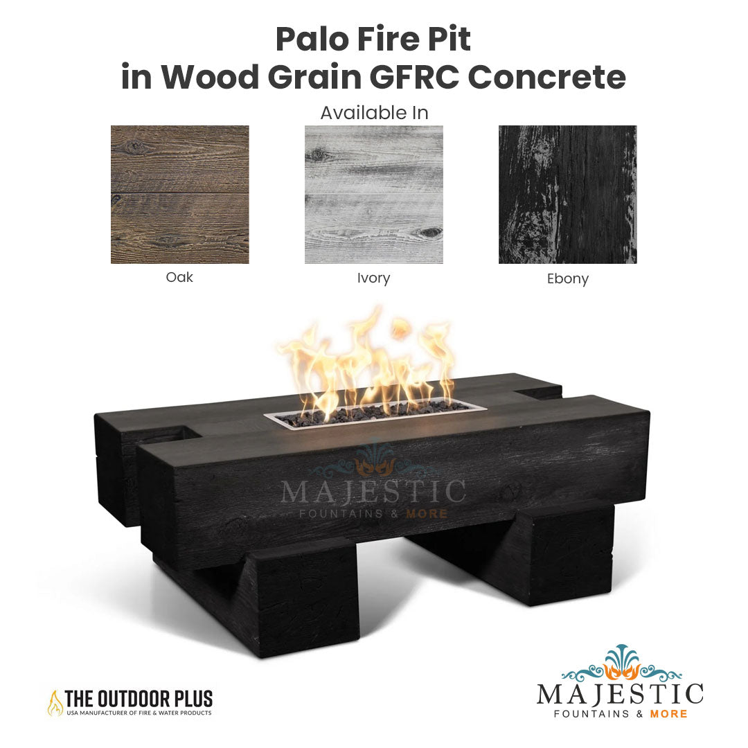 Palo Fire Pit in Wood Grain GFRC Concrete - Majestic Fountains