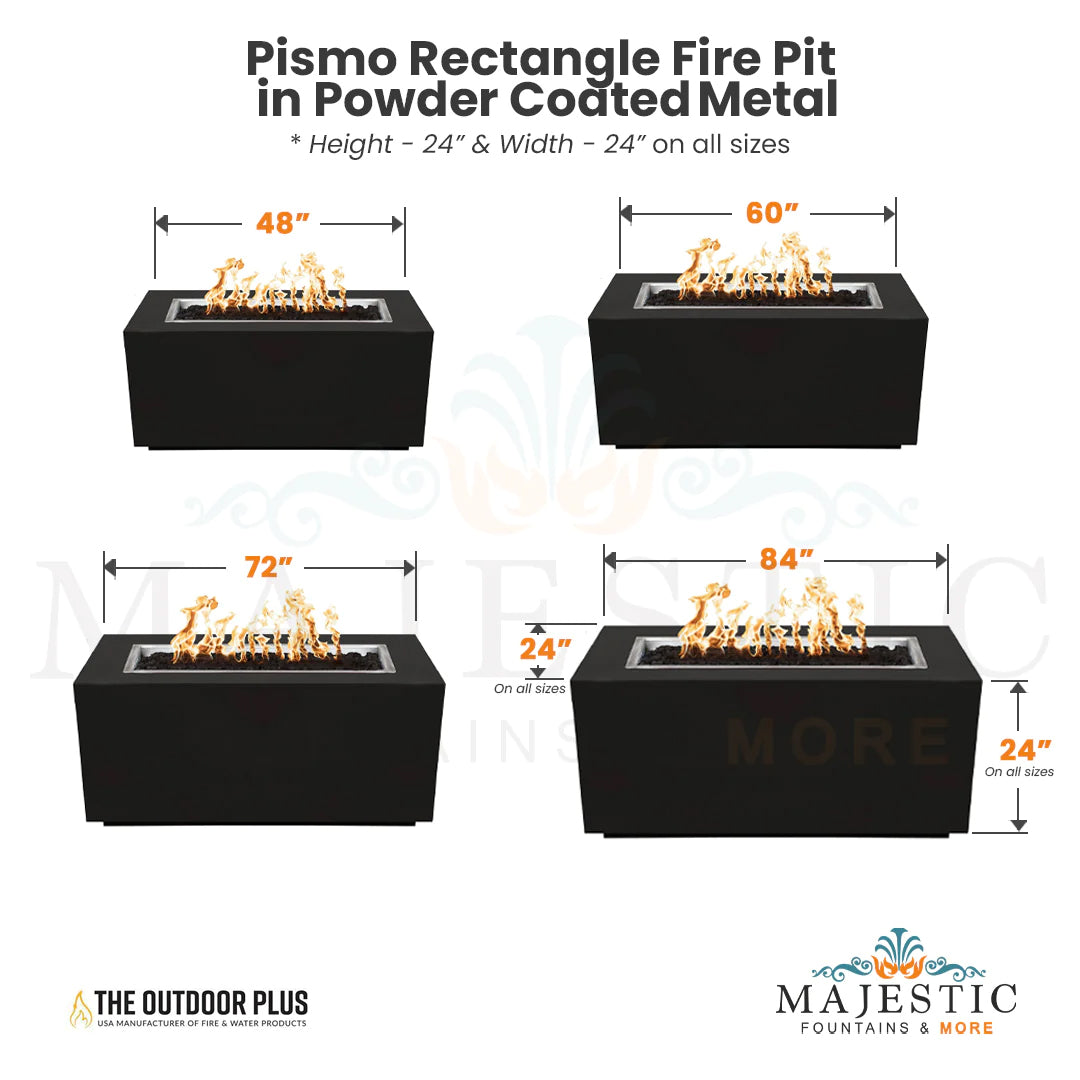 Pismo Rectangle Fire Pit in Powder Coated Metal - Majestic Fountains and More