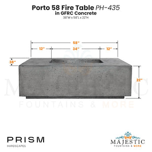 Porto 58 Fire Table PH-435 in GFRC Concrete by Prism Hardscapes Size - Majestic Fountains and More