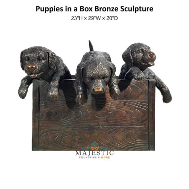 Puppies in a Box Bronze Sculpture - Majestic Fountains & More