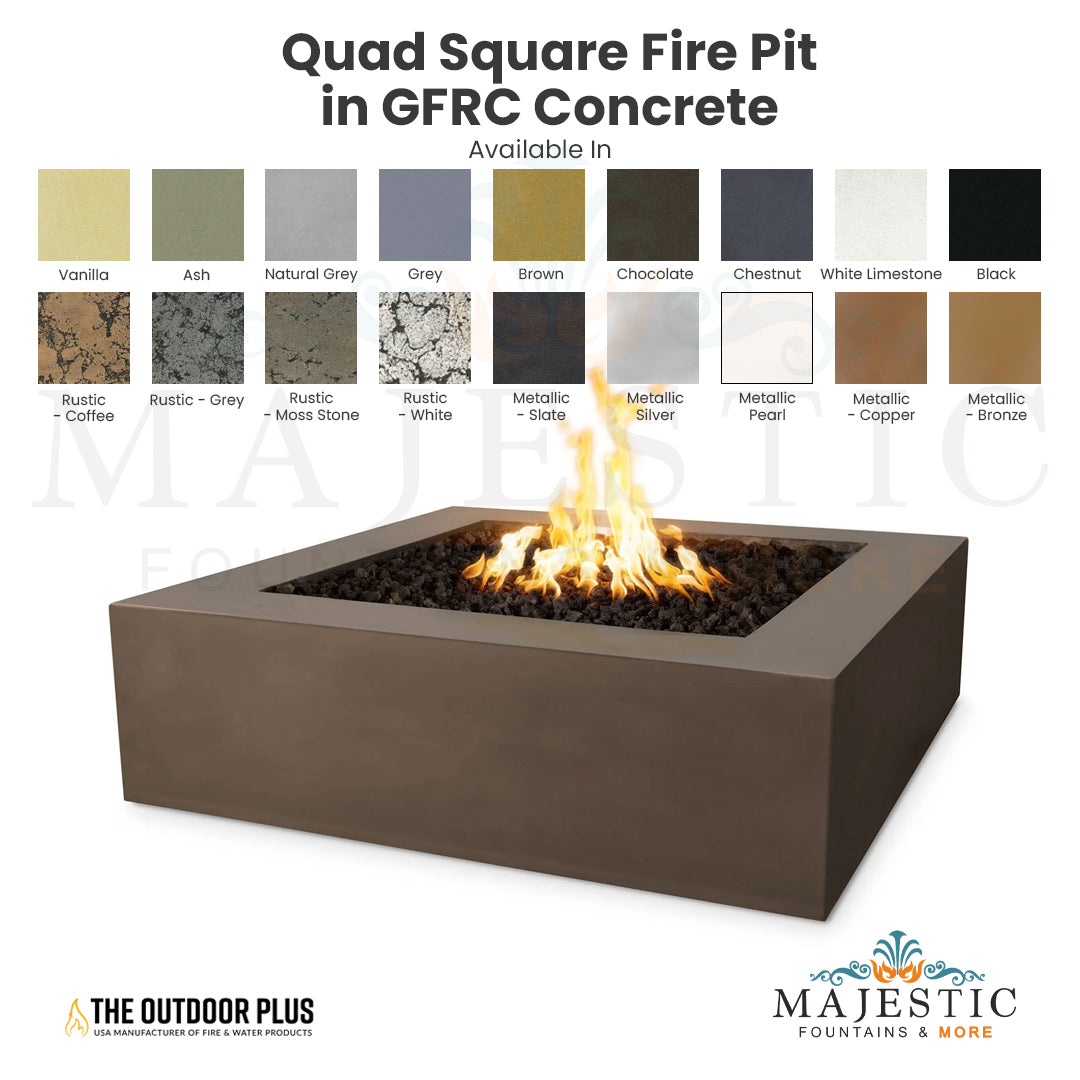 Quad Square Fire Pit in GFRC Concrete - Majestic Fountains