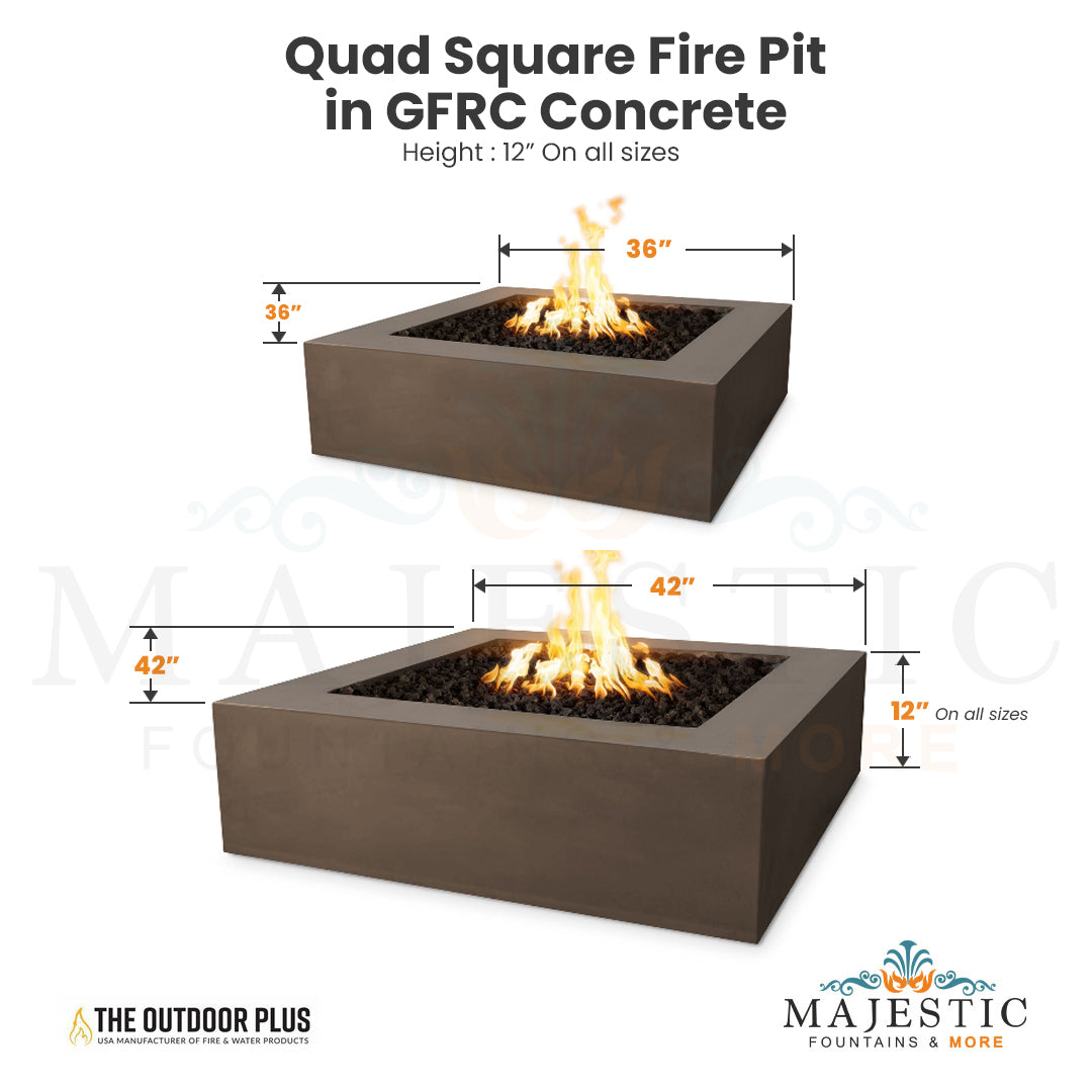 Quad Square Fire Pit in GFRC Concrete Size  - Majestic Fountains