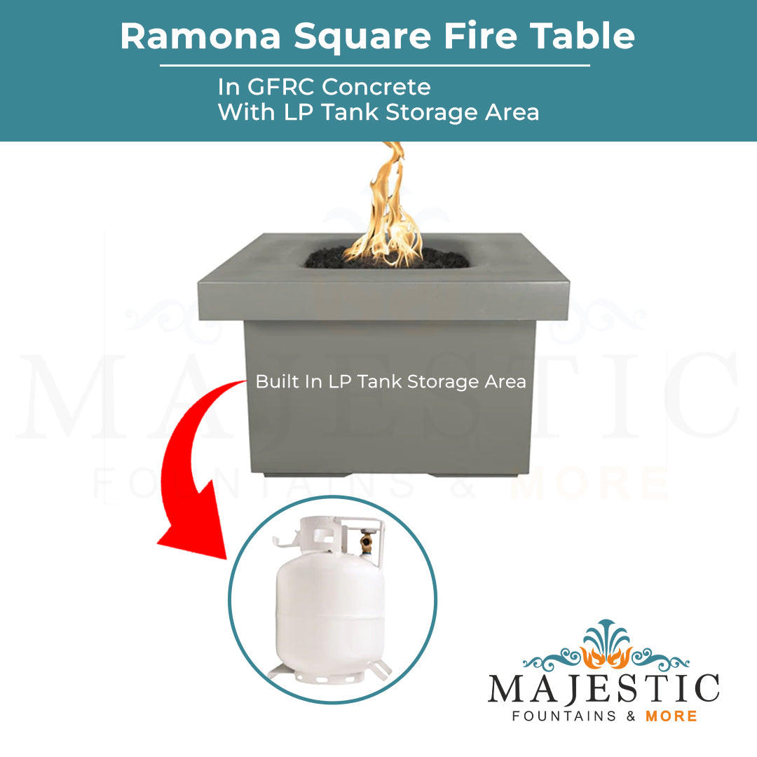 Ramona Square Fire Table in GFRC Concrete - Majestic Fountains