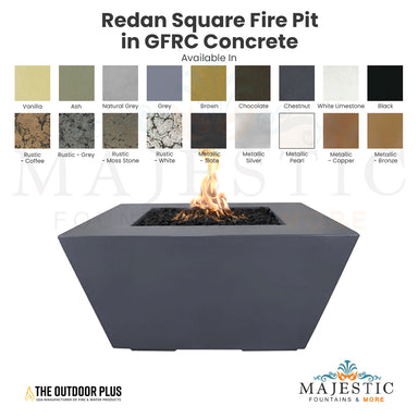 Redan Square Fire Pit in GFRC Concrete - Majestic Fountains