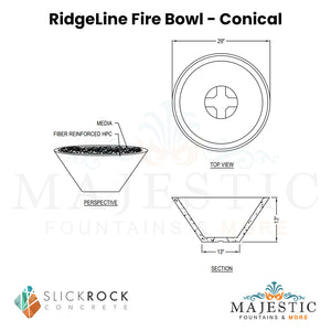 RidgeLine Fire Bowl - Conical - Majestic Fountains