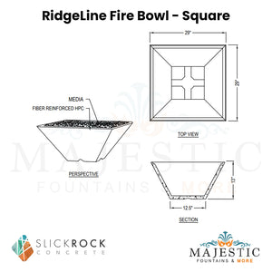 RidgeLine Fire Bowl - Square - Majestic Fountains