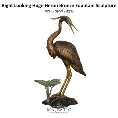 Right Looking Huge Heron Bronze Fountain Sculpture - Majestic Fountains & More