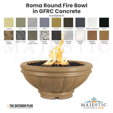 Roma Round Fire Bowl in GFRC Concrete - Majestic Fountains