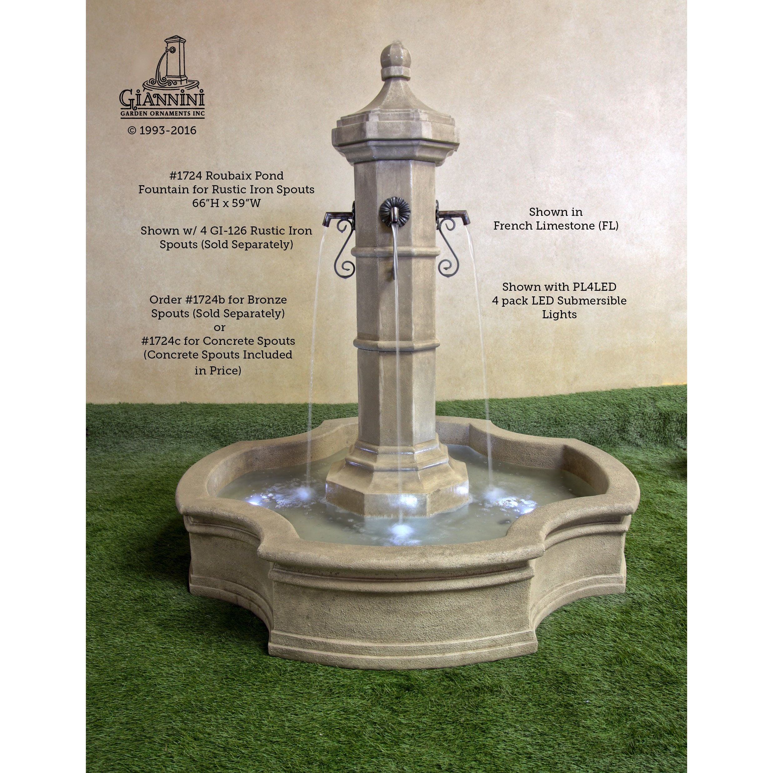 Roubaix Concrete Outdoor Courtyard Fountain With Basin -1724