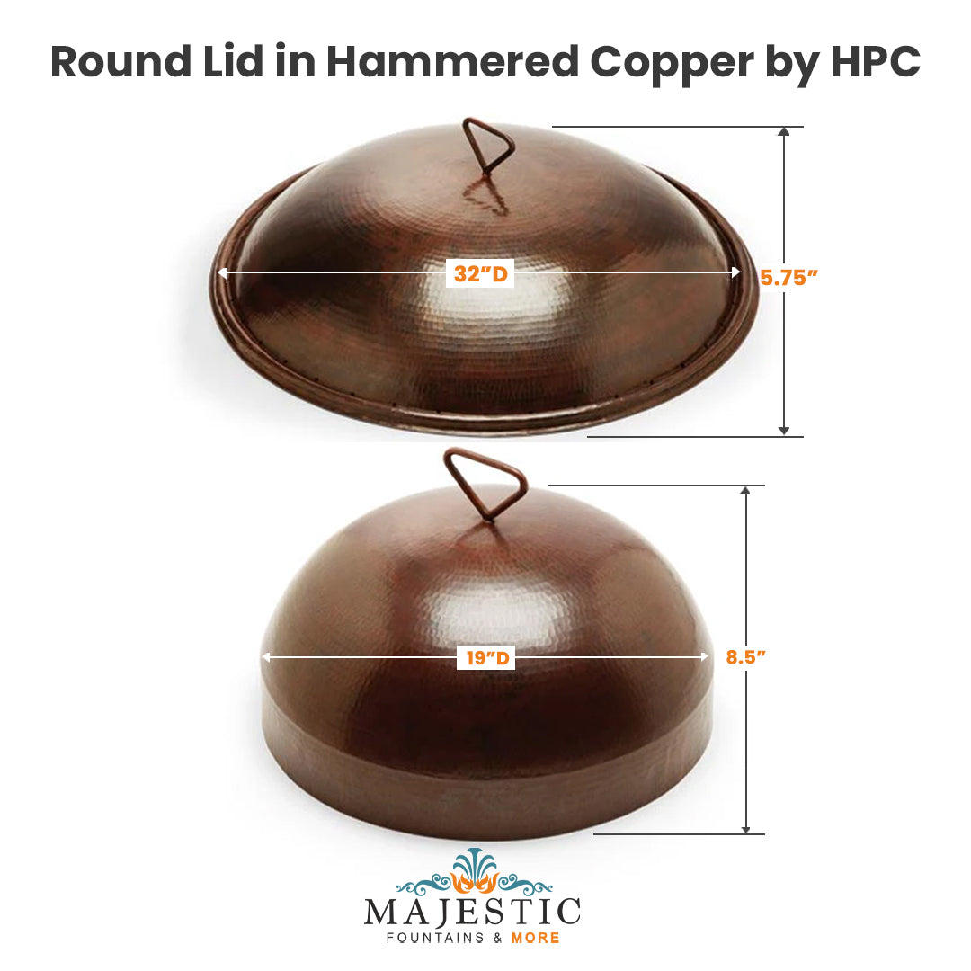 Round Lid in Hammered Copper by HPC with Dimensions - Majestic Fountains and More