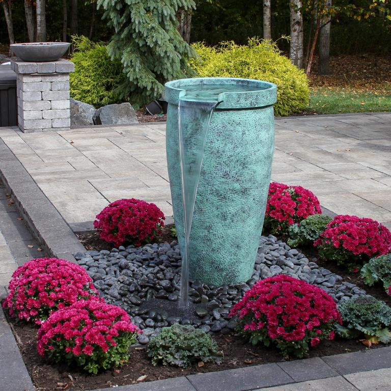 Round Aqua Patina Brass Single Urn - Complete Fountain Kit