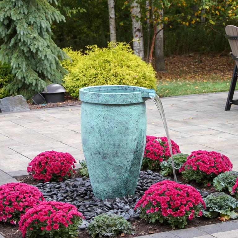 Round Aqua Patina Brass Single Urn - Complete Fountain Kit