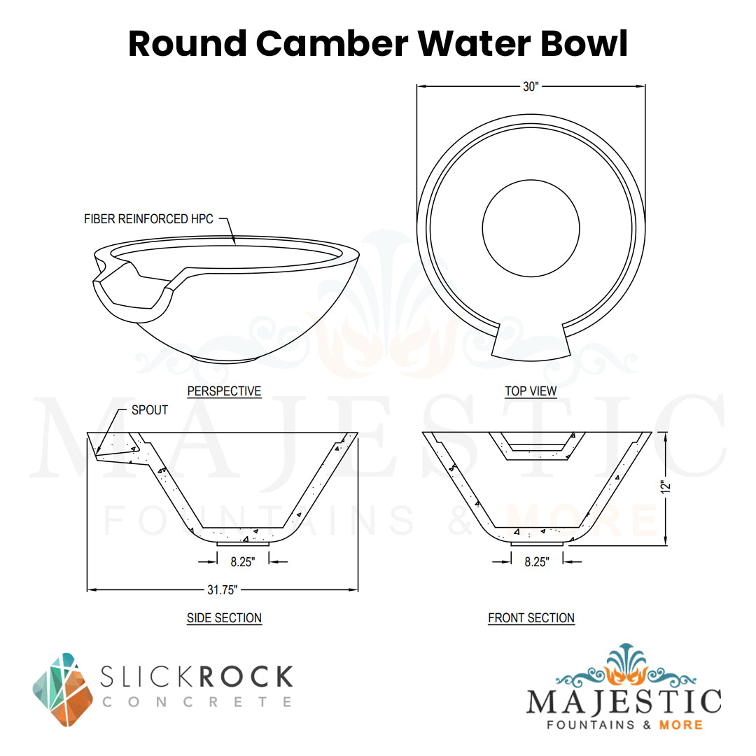 Round Camber Water Bowl - Majestic Fountains