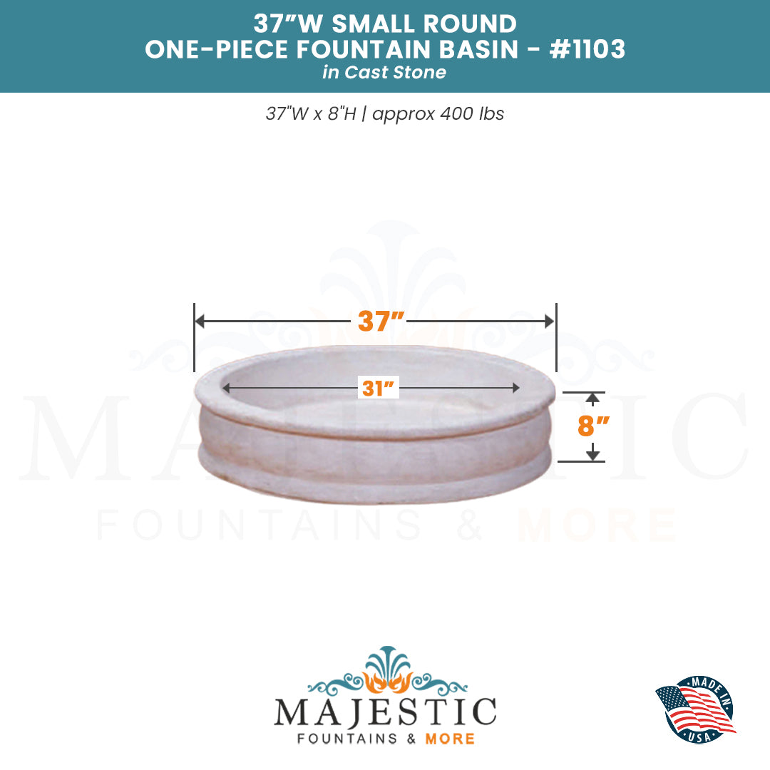 Round One-Piece Fountain Basin in Cast Stone  - Majestic Fountains