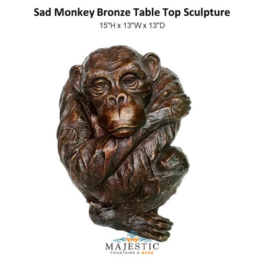 Sad Monkey Bronze Table Top Sculpture - Majestic Fountains and More