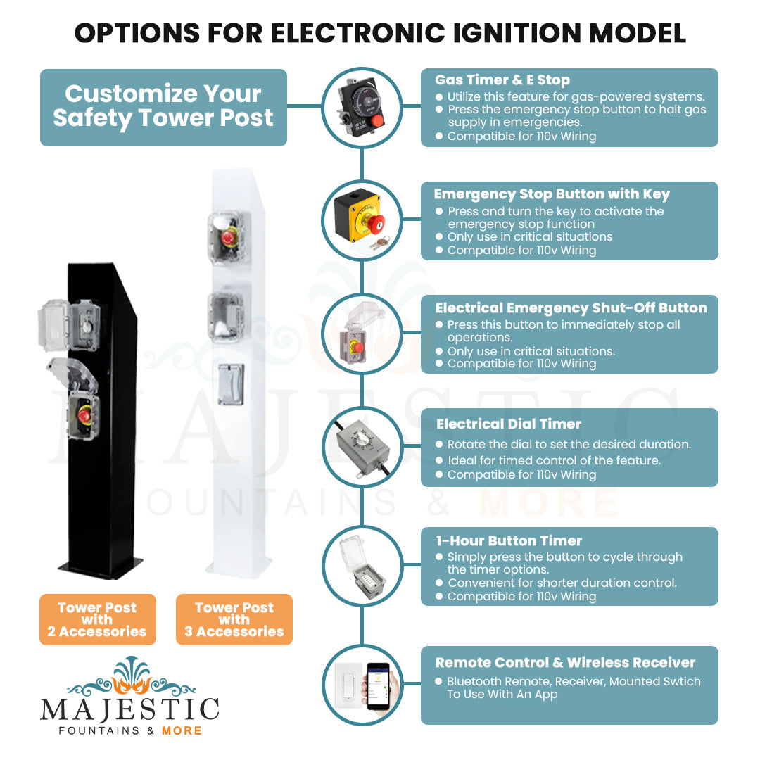 Safety Tower Post with 3 Accessories in Powder Coated Metal by the Outdoor Plus