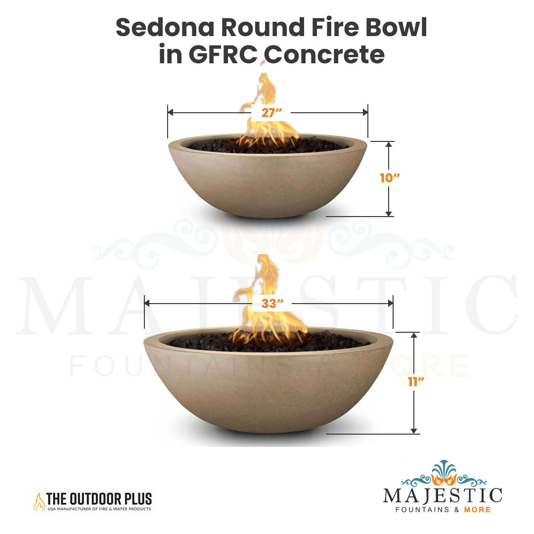 Sedona Round Fire Bowl in GFRC Concrete Size - Majestic Fountains