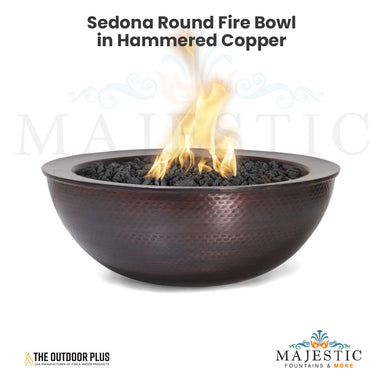 TOP Fires Sedona Round Fire Bowl in Hammered Copper by The Outdoor Plus - Majestic Fountains