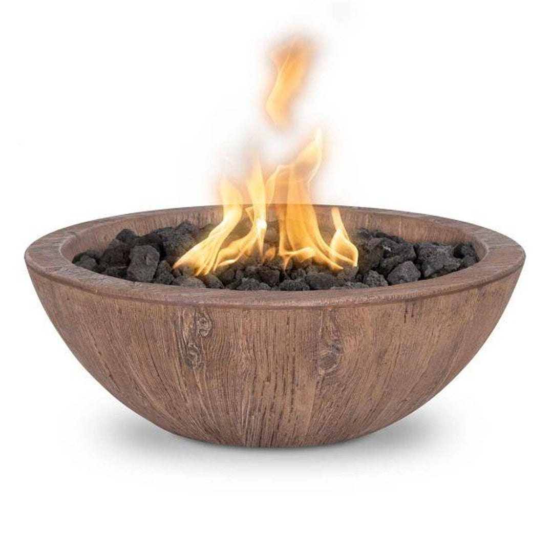 Sedona Round Fire Bowl in Wood Grain GFRC Concrete - Majestic Fountains