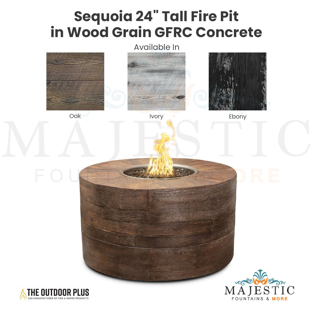 Sequoia 24" Tall Fire Pit in Wood Grain GFRC Concrete - Majestic Fountains