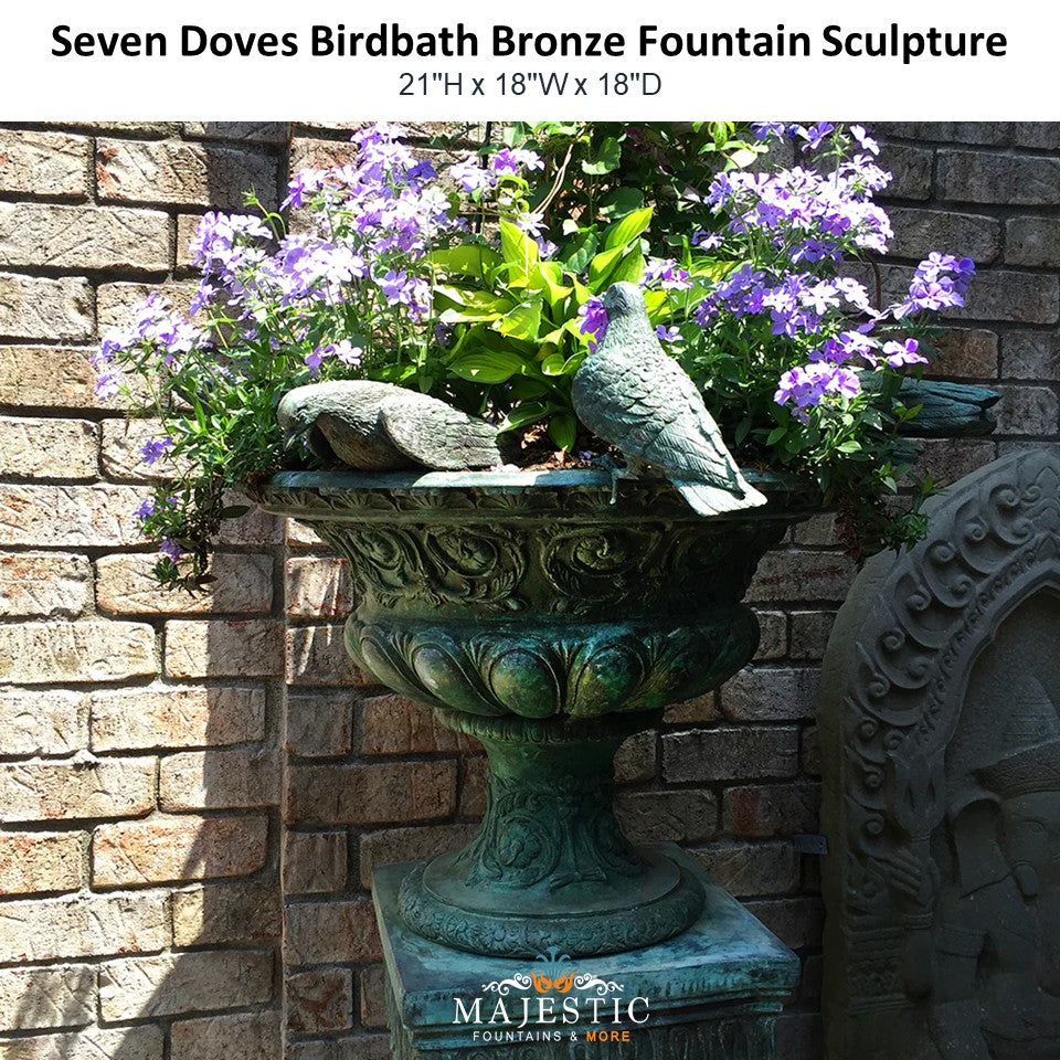 Seven Doves Birdbath Bronze Fountain Sculpture - Majestic Fountains and More.