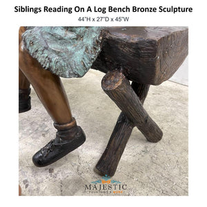 Siblings Reading On A Log Bench Bronze Sculpture