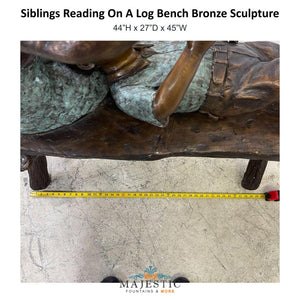 Siblings Reading On A Log Bench Bronze Sculpture