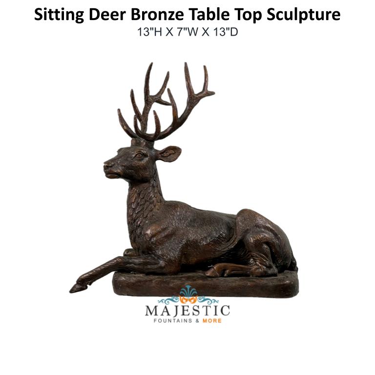 Sitting Deer Bronze Table Top Sculpture - Majestic Fountains And More