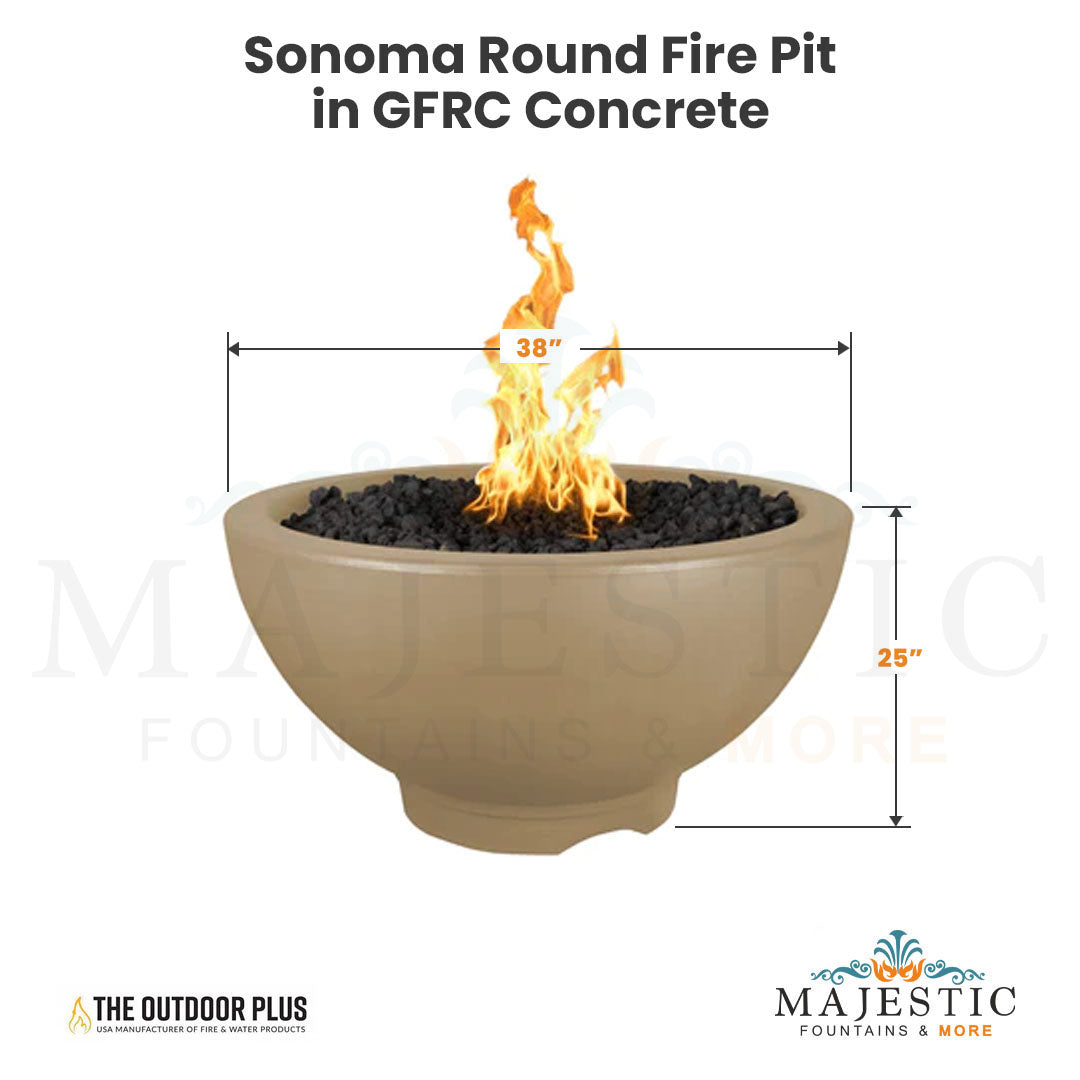 Sonoma Round Fire Pit in GFRC Concrete Size - Majestic Fountains