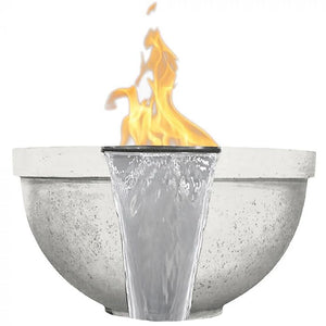 Sorrento Fire & Water Bowl in GFRC Concrete by Prism Hardscape shown in Ultra White - Majestic Fountains and More