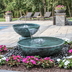 Spillway Aqua Patina Brass Double Bowl - Majestic Fountains And More