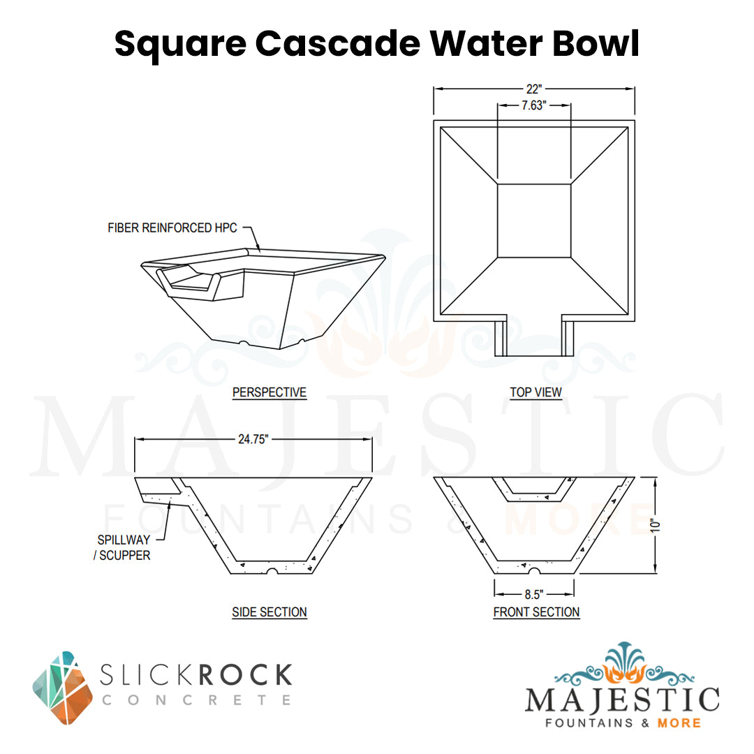 Square Cascade Water Bowl - Majestic Fountains