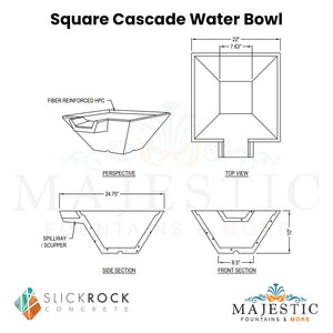 Square Cascade Water Bowl - Majestic Fountains