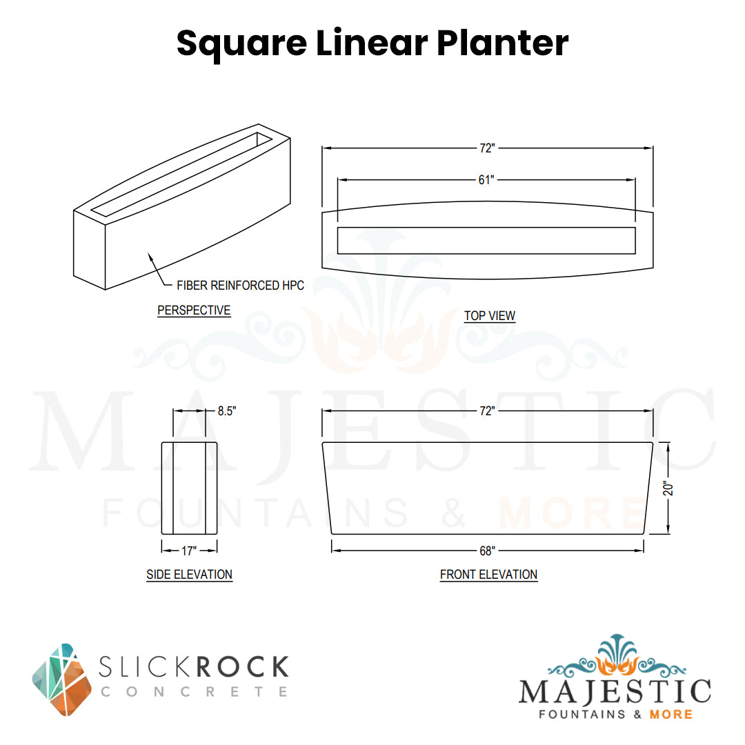 Square Linear Planter - Majestic Fountains