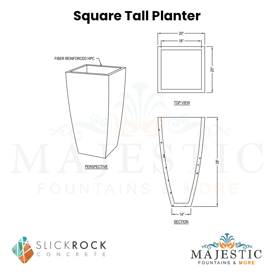 Square Tall Planter - Majestic Fountains