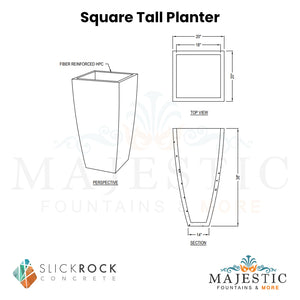 Square Tall Planter - Majestic Fountains