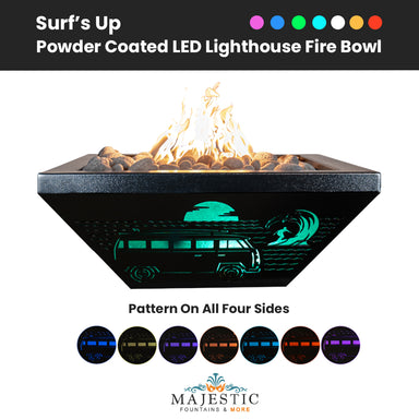 Surf's Up Lighthouse Fire Bowl in Powder Coated Metal - Majestic Fountains