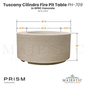 Tuscany Cilindro Fire Pit Table PH-709 in GFRC Concrete by Prism Hardscapes Size - Majestic Fountains adn More