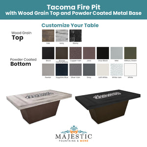 Tacoma Rectangle Fire Pit in Wood Grain GFRC Concrete - Majestic Fountains