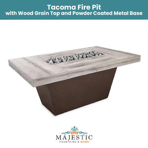 Tacoma Rectangle Fire Pit in Wood Grain GFRC Concrete - Majestic Fountains