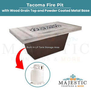 Tacoma Rectangle Fire Pit in Wood Grain GFRC Concrete - Majestic Fountains