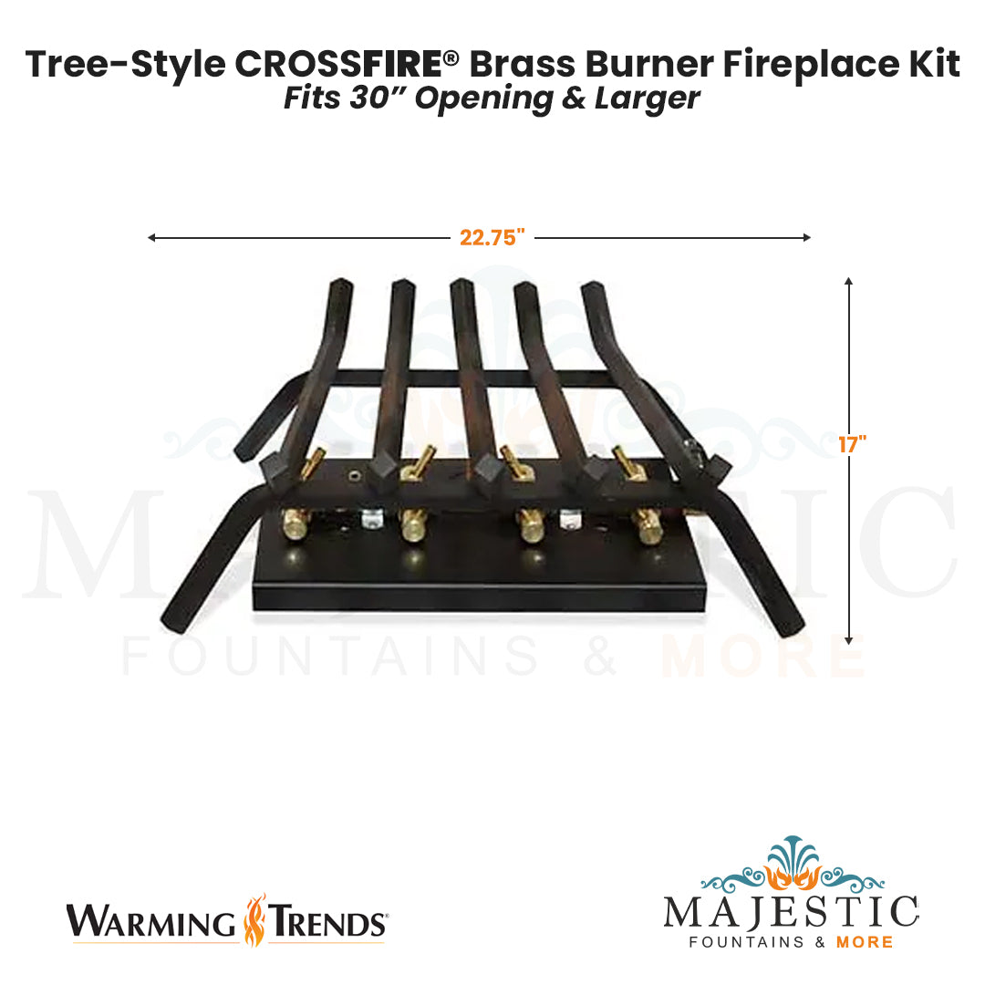 Tree-Style CROSSFIRE® Brass Burner Outdoor FirePlace Kit for 30" Opening by Warming Trends - Majestic Fountains and More