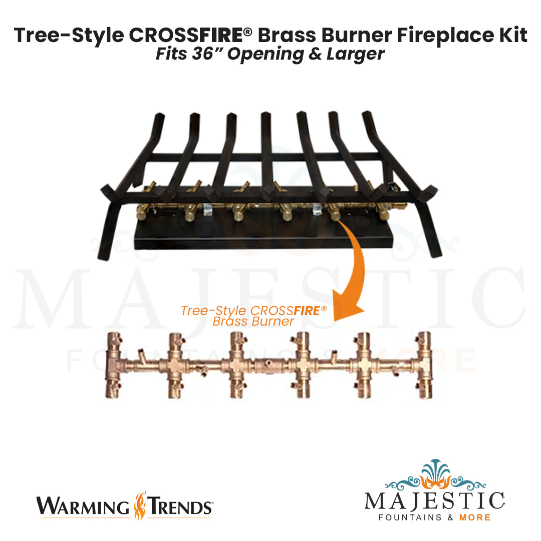 Tree-Style CROSSFIRE® Brass Burner Outdoor FirePlace Kit for 36" Opening by Warming Trends - Majestic Fountains and More