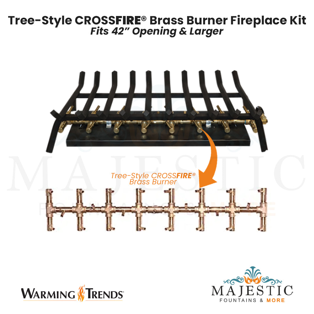 Tree-Style CROSSFIRE® Brass Burner Outdoor FirePlace Kit for 42" Opening by Warming Trends - Majestic Fountains and More