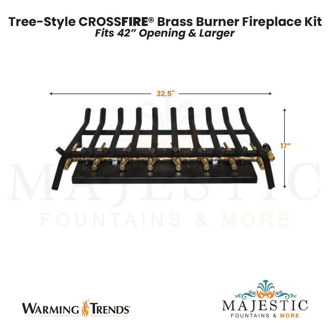 Tree-Style CROSSFIRE® Brass Burner Outdoor FirePlace Kit for 42" Opening by Warming Trends - Majestic Fountains and More