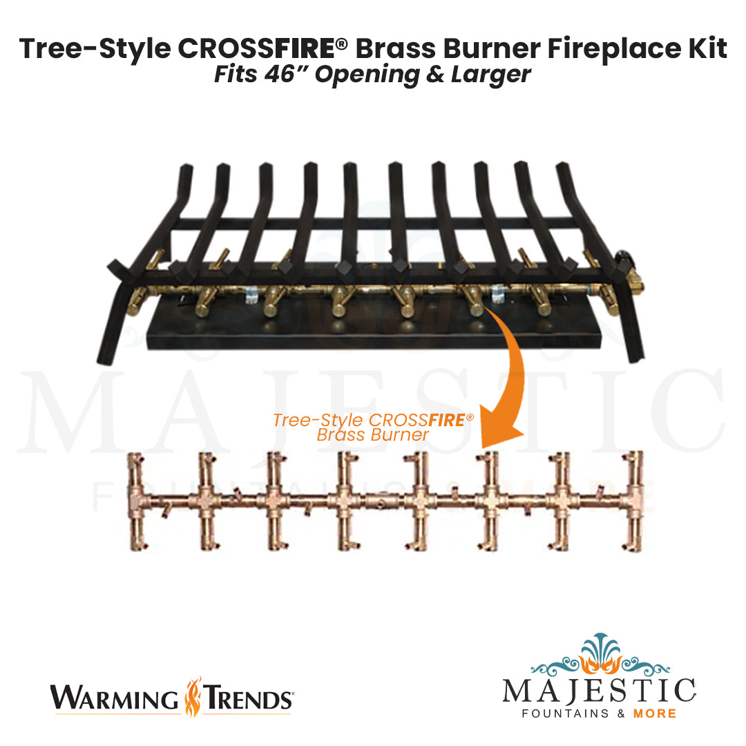 Tree-Style CROSSFIRE® Brass Burner Outdoor FirePlace Kit for 46" Opening by Warming Trends - Majestic Fountains and More