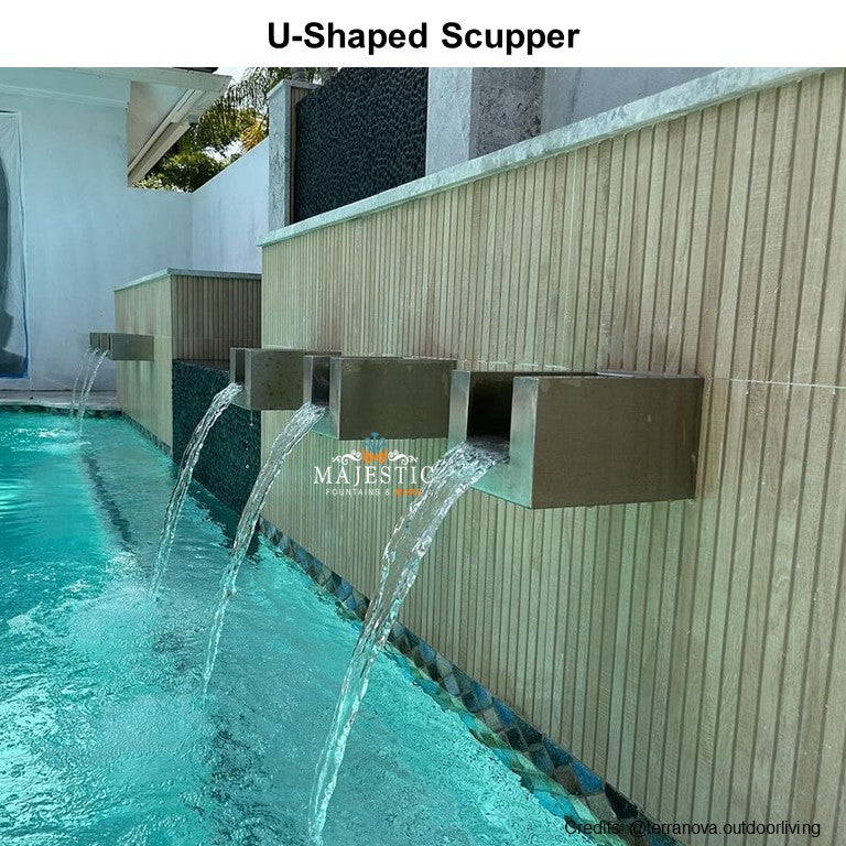 U-Shaped Scupper in Stainless Steel by The Outdoor Plus - Majestic Fountains and More.